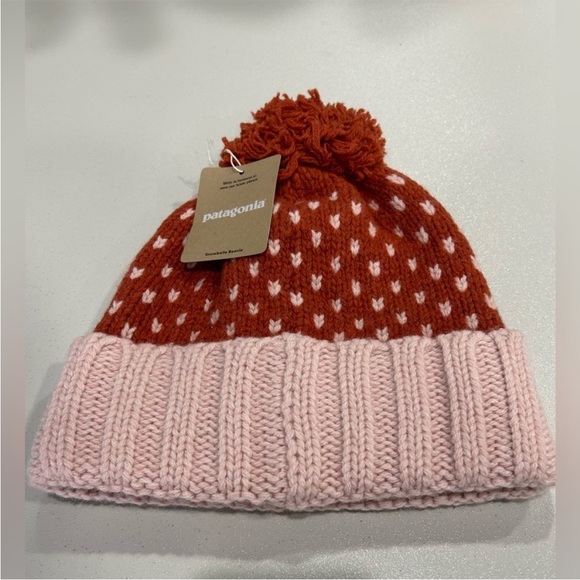 Patagonia Women's Snowbelle Beanie Ridge Burl Red NWT Recycled Wool Orange - Picture 2 of 8